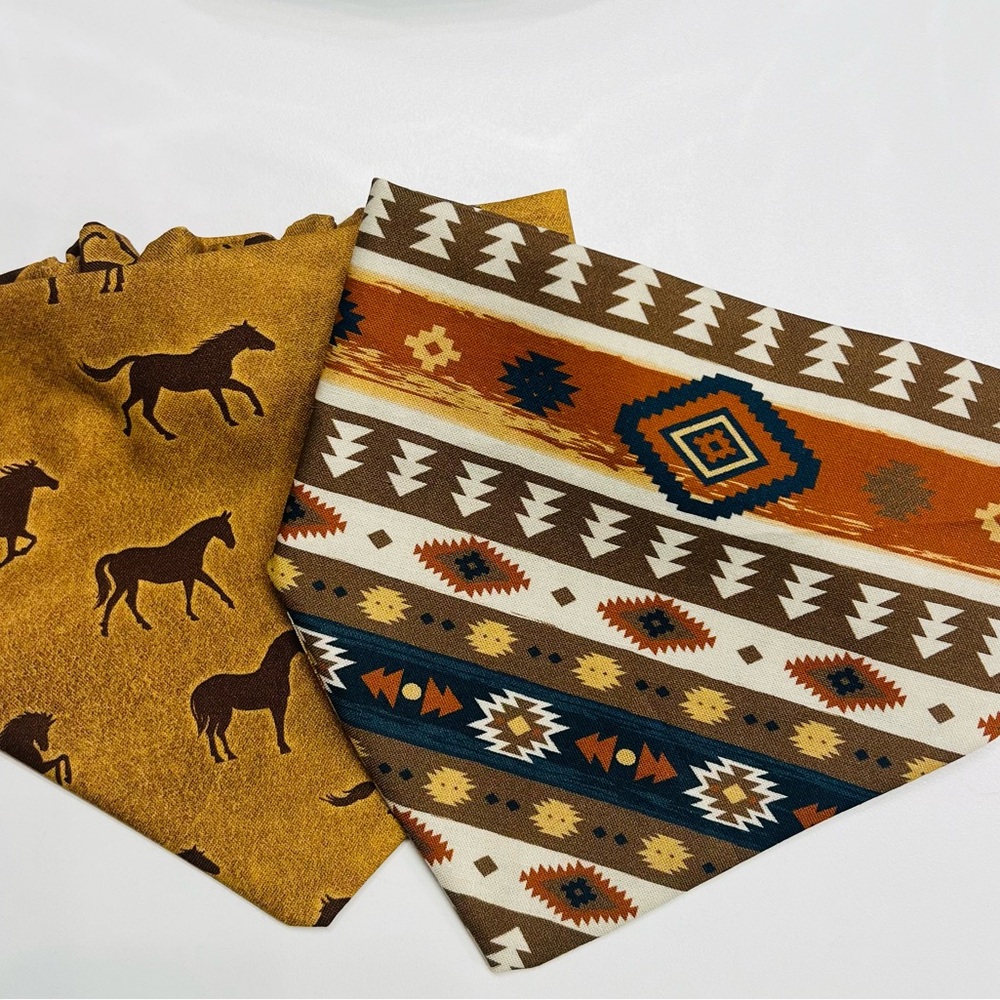 Southwestern Western Scrunchie Dog Bandannas Set of 2 Sz XS